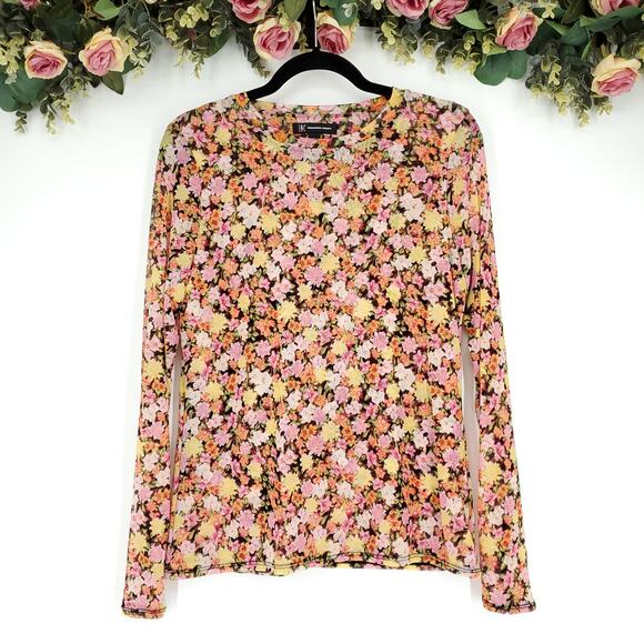 I.N.C. International Concepts Floral Printed Mesh Crewneck Top Medium - Picture 1 of 9